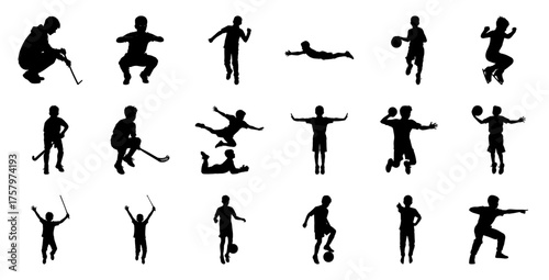 Diverse sports silhouettes action children