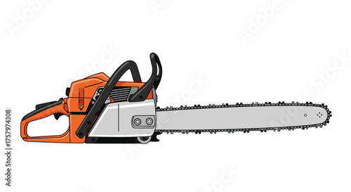 Chainsaw illustration, perfect for forestry, construction, or outdoor themes needing a touch of rugged energy and precision