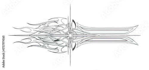 Abstract design element with decorative flame shapes and linear details