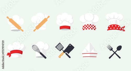 Culinary creativity with chef hats and cooking tools for restaurant marketing and food blog designs, professional cooking, bakery, and kitchen illustrations