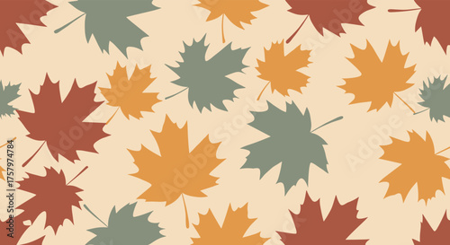 A cozy backdrop featuring a repeating pattern of falling maple leaves in autumn colors.