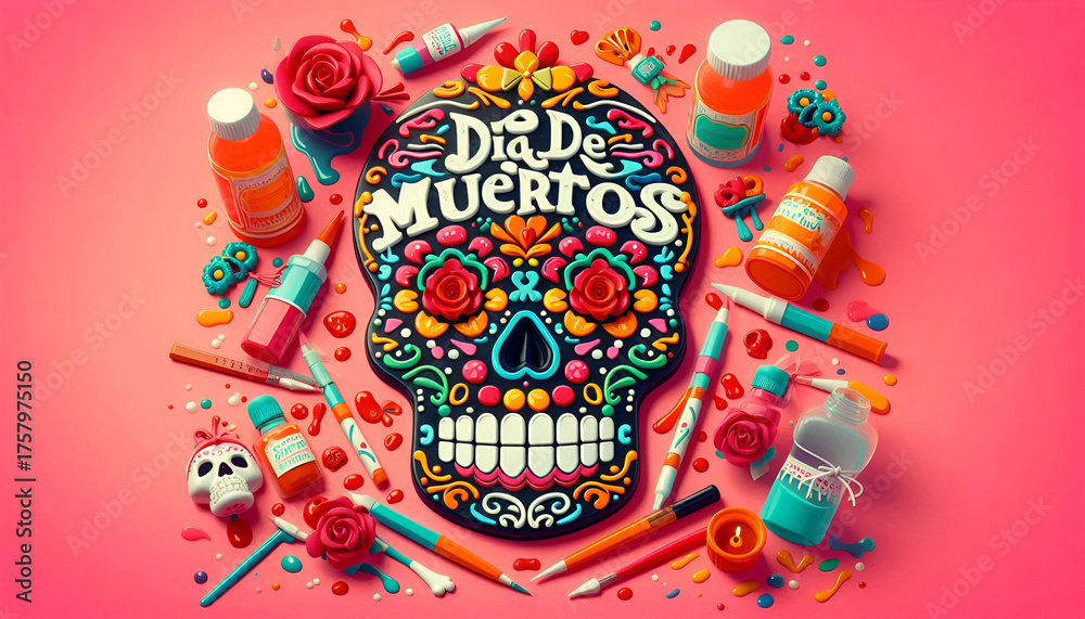 Fototapeta premium Día de Muertos texto artesanal 3D