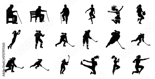 Hockey players and dancers silhouettes ice hockey sport