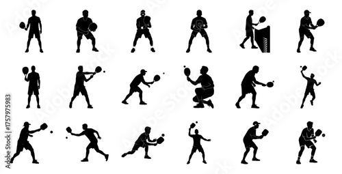 Silhouettes of men playing tennis or table tennis pickleball