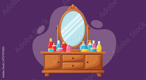 Elegant vanity setup with mirror and beauty products for a spa-like experience, perfect for lifestyle blogs or beauty brand promotions
