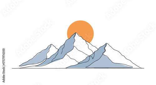 Majestic snow-capped mountains bathed in the warm glow of a rising sun.