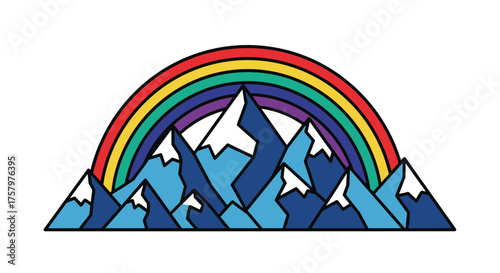 Vibrant rainbow arches over majestic mountain peaks, creating a stunning landscape for adventure, travel, and outdoor enthusiasts design projects