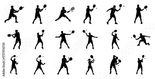 Tennis players hitting ball table tennis silhouettes
