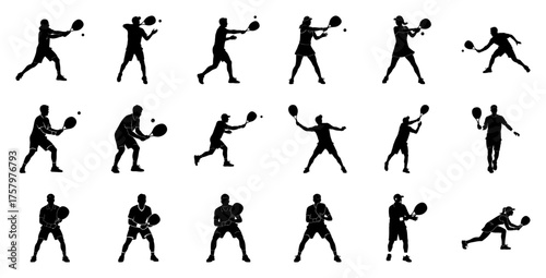Tennis players in action silhouettes sports