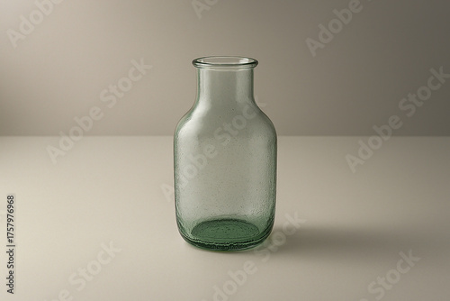 Recycled glass vase mockup on elegant white background with natural lighting