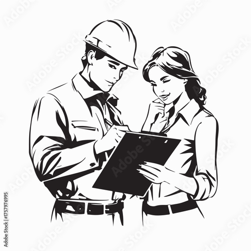 Man and Woman Architect Planning Construction Vector Illustration