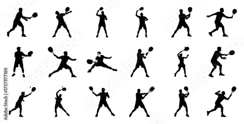 Tennis players silhouettes action poses table tennis