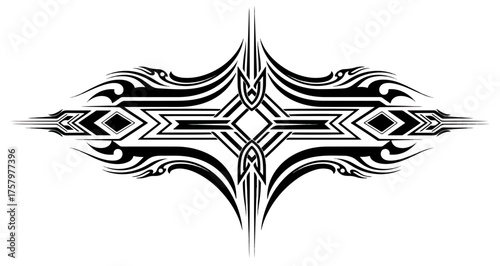 Abstract geometric design with symmetrical elements on black background