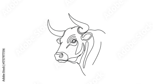 An artistic line drawing of a bull's head facing left with its horns clearly visible.
