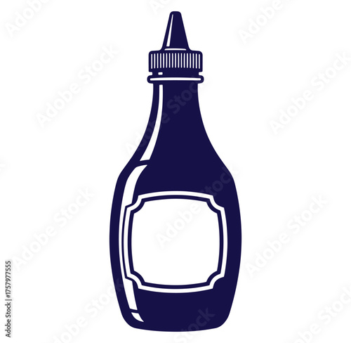 Vector illustration of a dark blue squeeze bottle with label space isolated on white