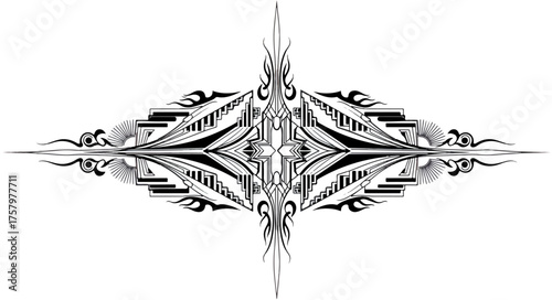 Abstract geometric design with symmetry isolated on black background