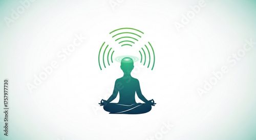Meditating Person with Green Energy Aura on White Background