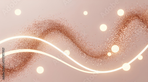 Rose gold lumen waves abstract shimmer glitter dust glowing bokeh luminous lines soft pastel elegant swirl minimal background modern luxury dreamy light flow with calm mood