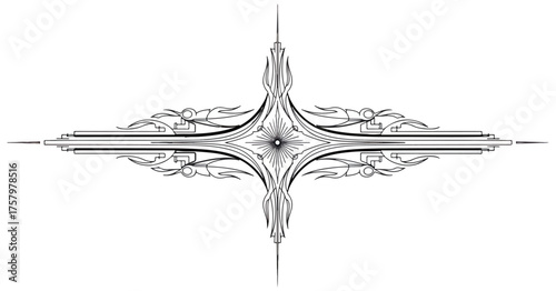 Abstract geometric ornament design graphic element isolated on black background