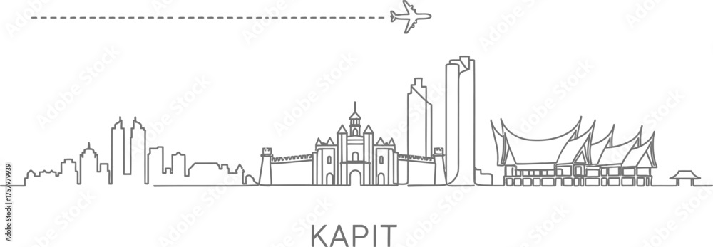 Naklejka premium Kapitan Skyline Line Art Airplane Travel