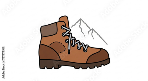 Hiking boot with mountain in the background, perfect for outdoor adventure and trekking enthusiasts