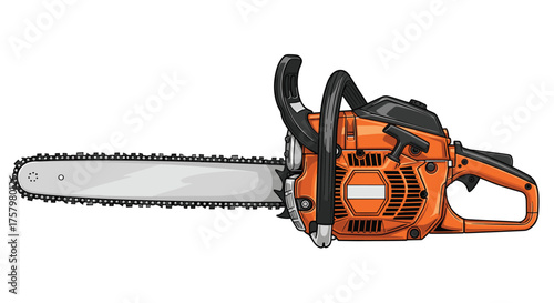 Powerful orange chainsaw ready for demanding landscaping and construction projects, delivering efficient wood cutting performance for professionals and homeowners