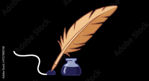 Elegant quill pen with inkwell, evoking themes of writing, history, literature, and classic artistry against a