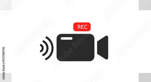 Video camera icon with rec symbol, representing recording, streaming, and broadcasting in a minimalist style