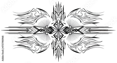Abstract ornamental geometric design in black and white