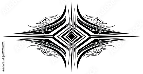 Abstract symmetric design black and white graphic element