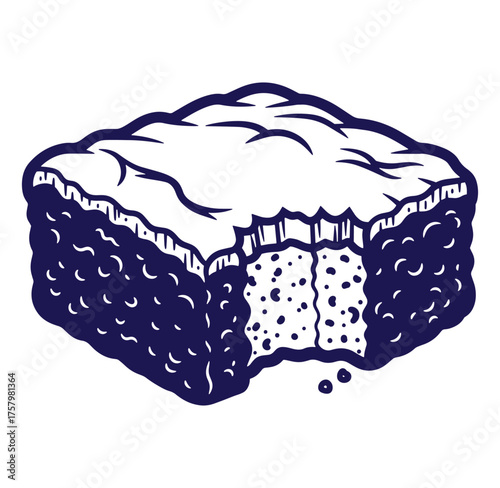 Vector illustration of delicious brownie with a bite taken out ready to enjoy