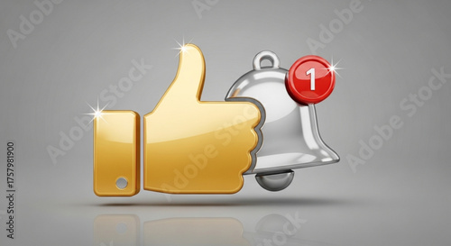 Like and notification bell a 3d render of social media feedback and alert for new updates