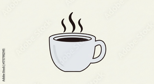 A steaming cup of coffee, perfect for a morning boost or a relaxing break, simple and inviting design