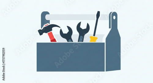 Blue toolbox with hammer, wrench, and screwdriver, representing home improvement and professional service