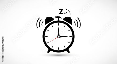 Alarm clock ringing with zzz, representing sleep, wakeup time, and morning routine in a minimalist style