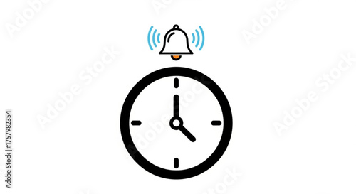 Alarm clock with ringing bell, depicting punctuality, reminders, and time management in a simple design