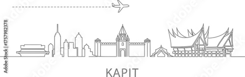 Kapitan Skyline with Airplane and Famous Landmarks