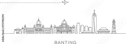 Banting Skyline with Airplane and Dashed Line
