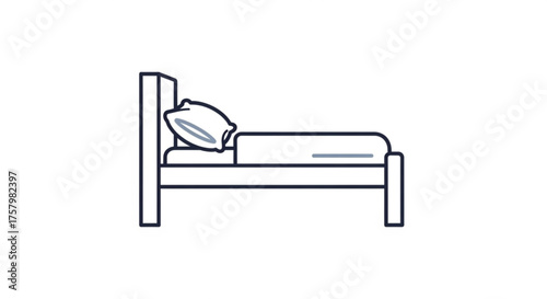 Illustration of a bed with pillow and blanket, representing sleep, comfort, and bedroom furniture