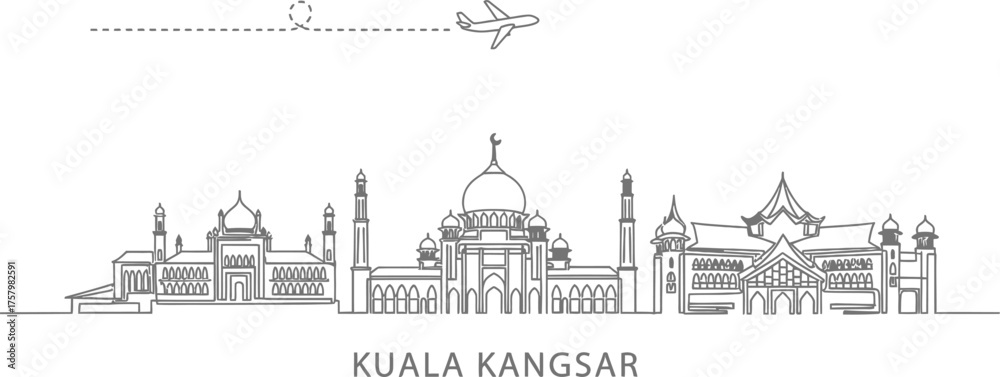 Fototapeta premium Kuala Kangsar Skyline with Airplane and Travel Concept