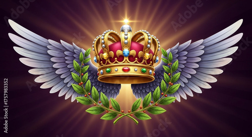 Royal crown with wings and laurel wreath, symbolizing power, authority, and victory, perfect for fantasy and historical themes