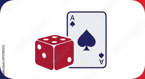 Ace of spades card and red dice, representing gambling, casino games, and the element of chance in life