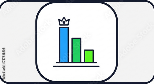 A declining bar graph with a crown on the highest bar, symbolizing market downturn, loss, or failure