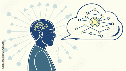 Human Mind Uploading to Cloud – Vector Symbolizing Digital Immortality and Future Technology