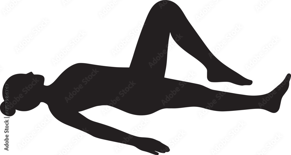 Fototapeta premium Reclined Spinal Twist Yoga Silhouette | Black Vector Yoga Illustration | Professional Stock Design