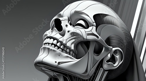 Menacing Titan: Low-Angle Graphic Illustration of a Powerful Demonic Skull