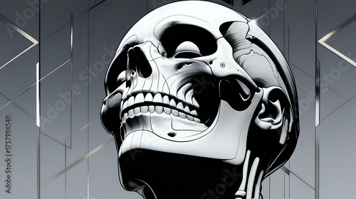 Menacing Titan: Low-Angle Graphic Illustration of a Powerful Demonic Skull