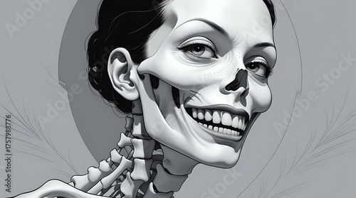 Macabre Elegance: Monochrome Portrait of a Grinning Aristocratic Ghoul