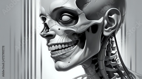 Macabre Elegance: Monochrome Portrait of a Grinning Aristocratic Ghoul