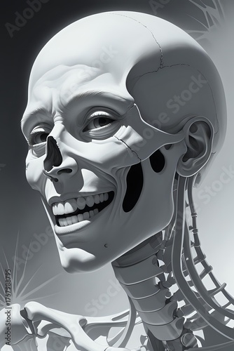 Macabre Elegance: Monochrome Portrait of a Grinning Aristocratic Ghoul